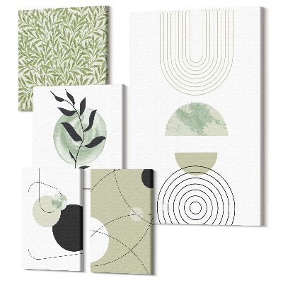 Tablouri canvas set 5 piese Compoziții abstracte cu forme geometrice și vegetație