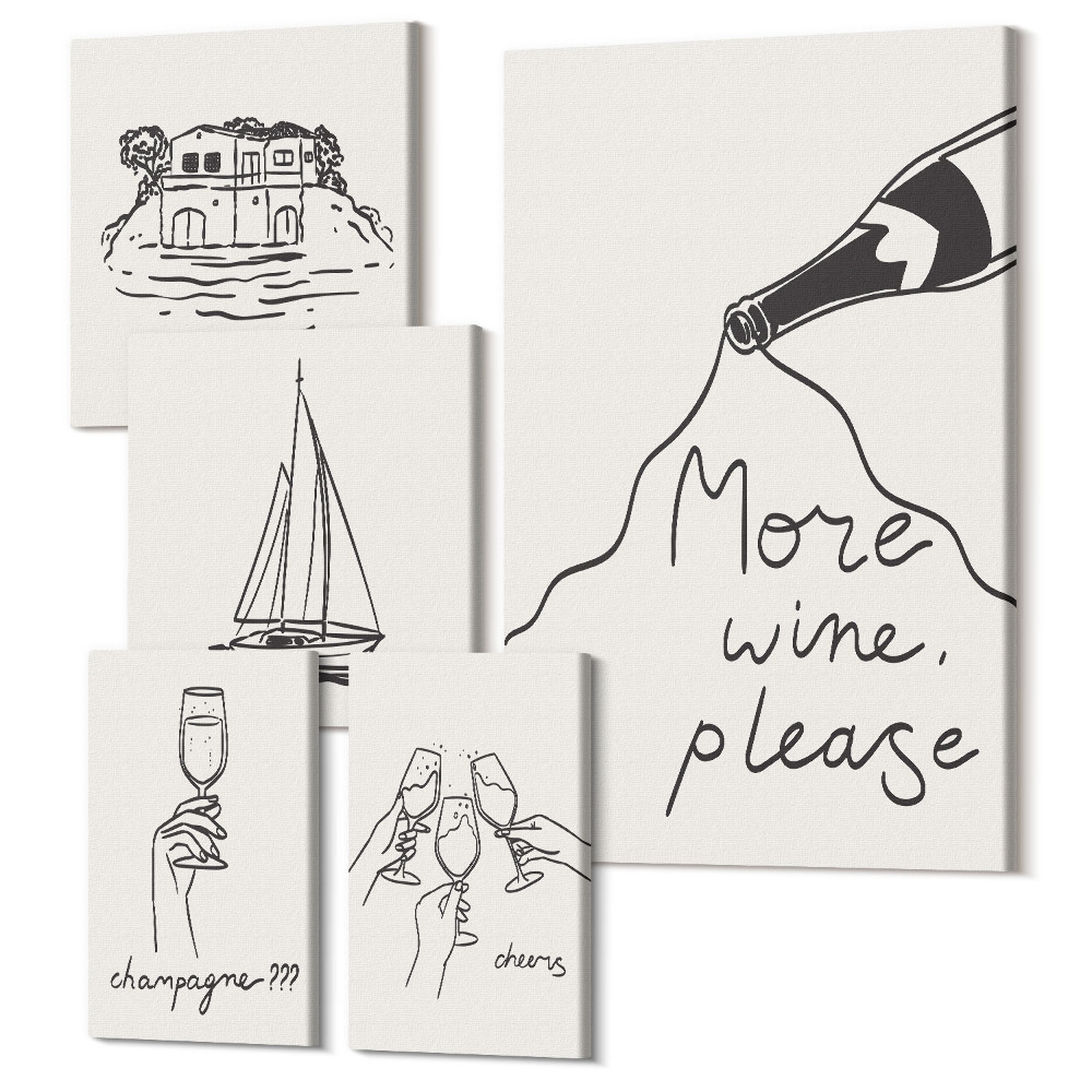 Tablouri canvas set 5 piese Grafică elegantă cu teme de vin și relaxare lângă apă