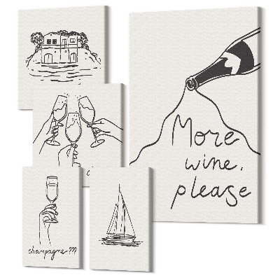 Set tablouri 5 piese Ilustrații elegante de petrecere cu vin și toast