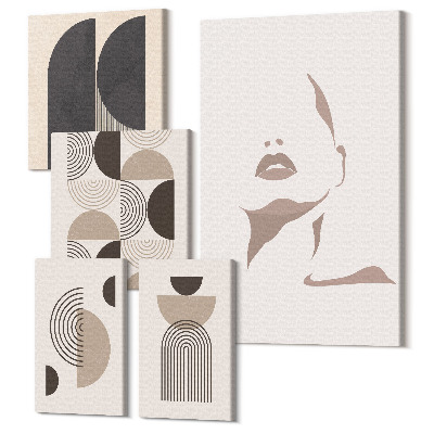 Tablouri canvas set 5 piese Portrete elegante minimaliste și modele geometrice