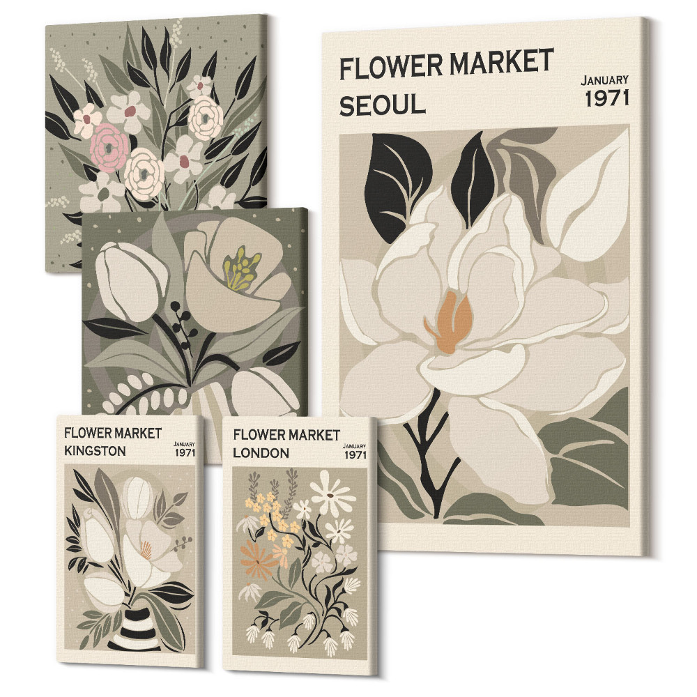 Tablou din 5 piese Motive florale din piețele din Londra și Seul