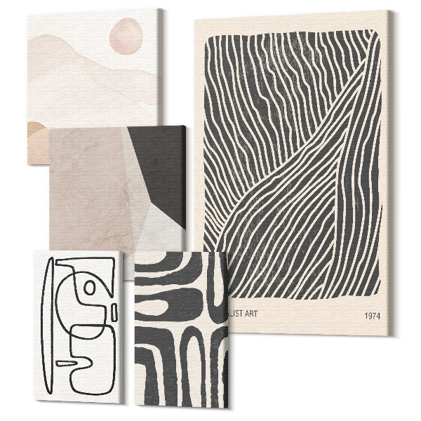 Set tablouri 5 piese Modele minimaliste în tonuri pământii și forme abstracte