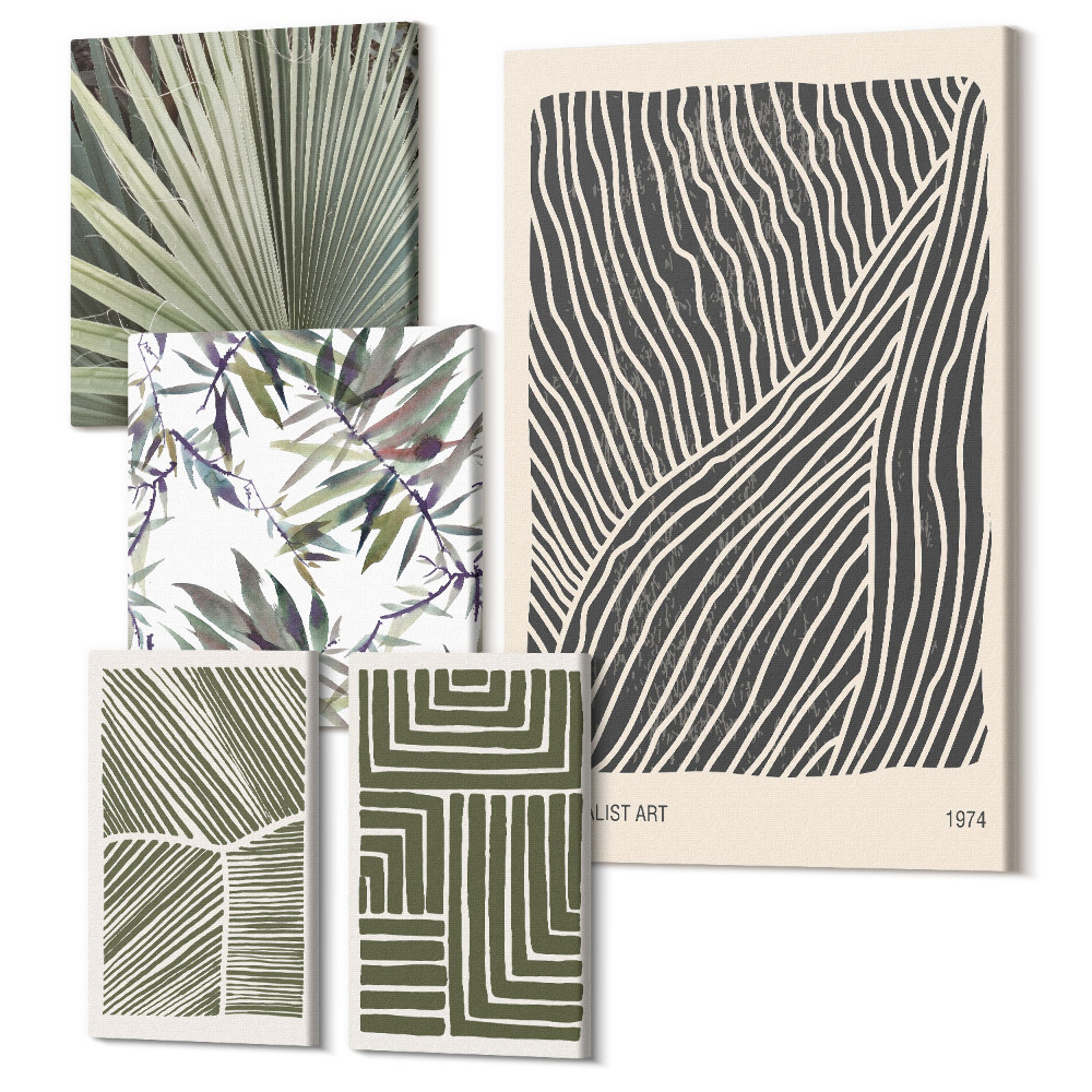 Tablouri canvas set 5 piese Modele de plante într-un stil minimalist pentru interioare