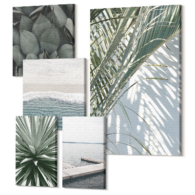 Tablou din 5 piese Motive cu plante tropicale cu vedere la mare