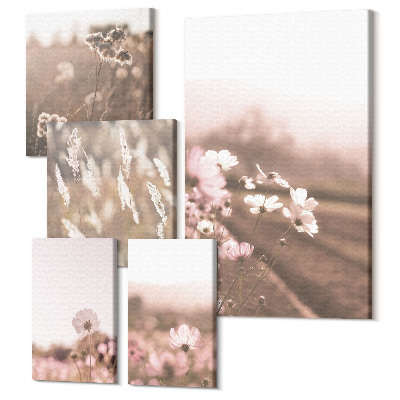 Set tablouri 5 piese Motive florale în nuanțe delicate ale naturii