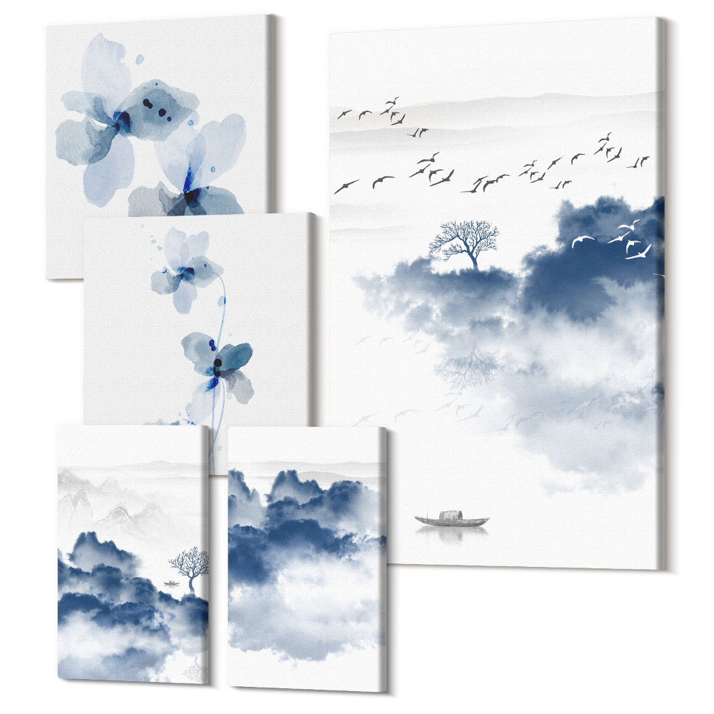 Tablouri canvas set 5 piese Peisaje cu flori delicate și ape calme