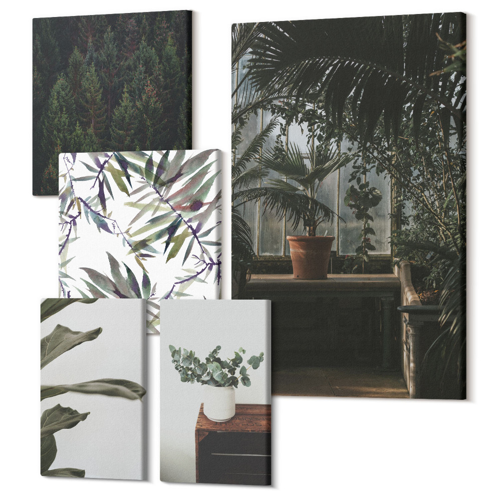 Set tablouri 5 piese O oază verde de motive vegetale și accente naturale