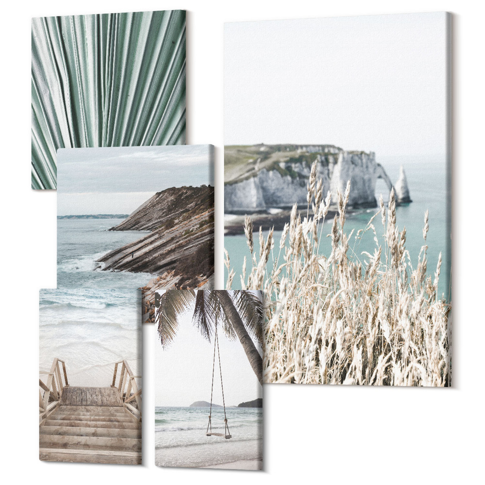 Tablou din 5 piese Peisaje de coastă cu plaje și vegetație tropicală