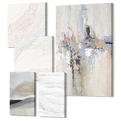 Set tablouri 5 piese Compoziții abstracte în nuanțe și forme delicate