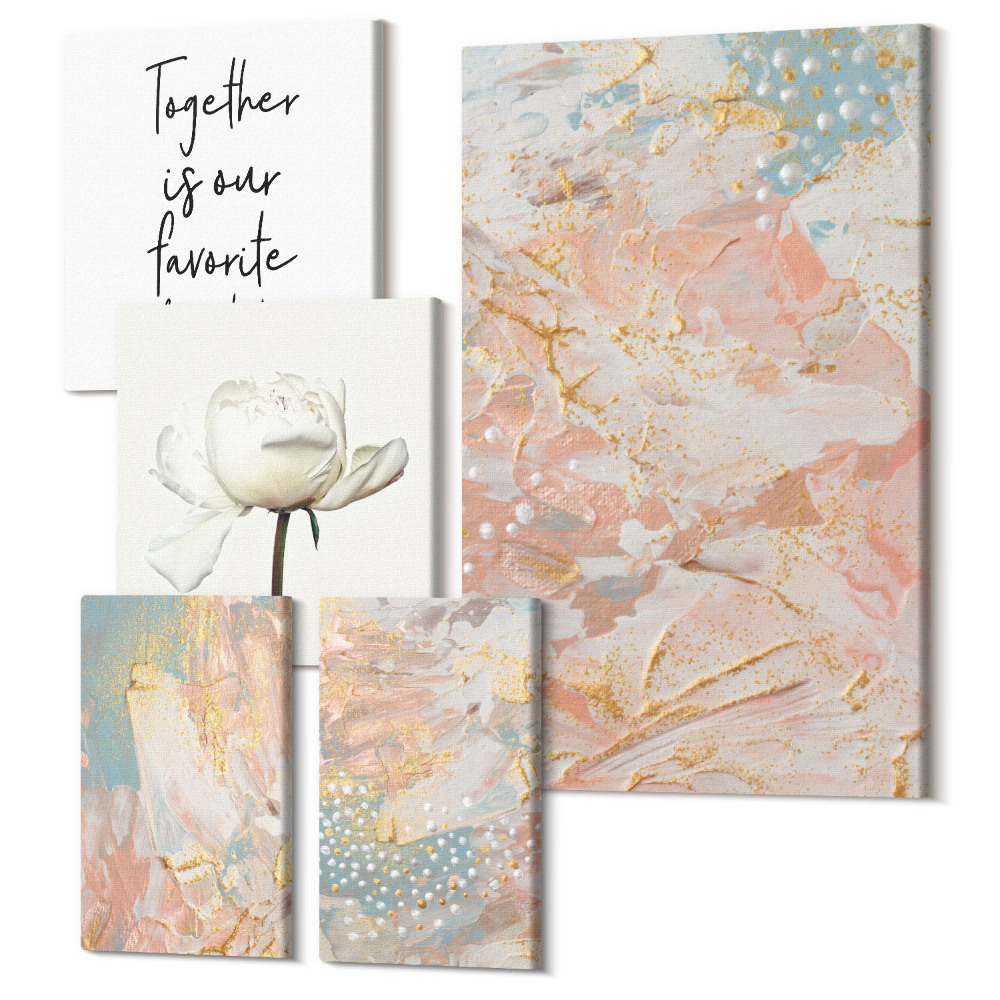 Tablouri canvas set 5 piese Compoziții abstracte cu flori și sloganuri inspiratoare