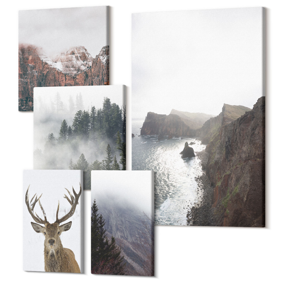 Tablouri canvas set 5 piese Peisaje naturale cu animale sălbatice și animale