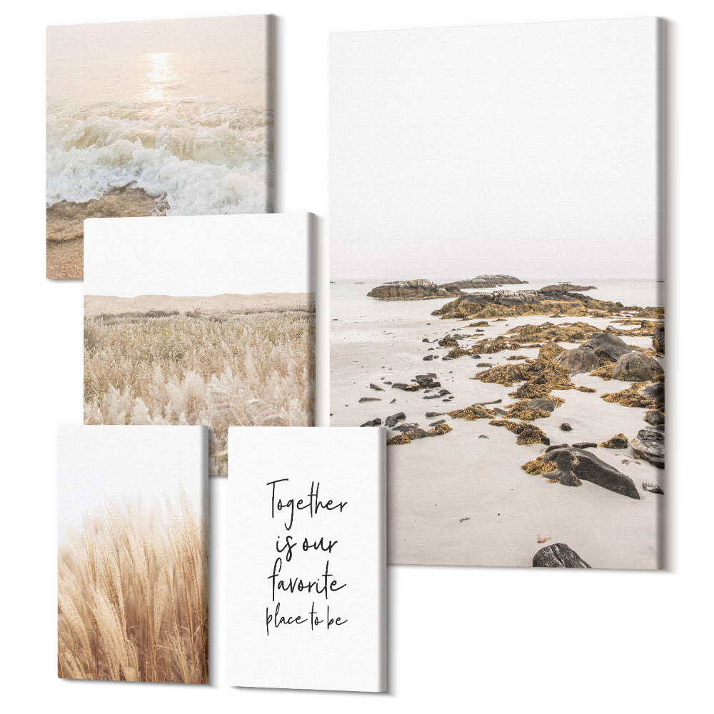 Tablou din 5 piese Peisaje naturale de plajă cu o temă naturală și un citat