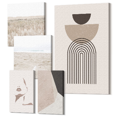 Set tablouri 5 piese Abstracții elegante și peisaje naturale într-o estetică modestă