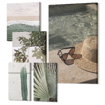 Tablou din 5 piese Accente de vară cu vegetație și relaxare lângă apă