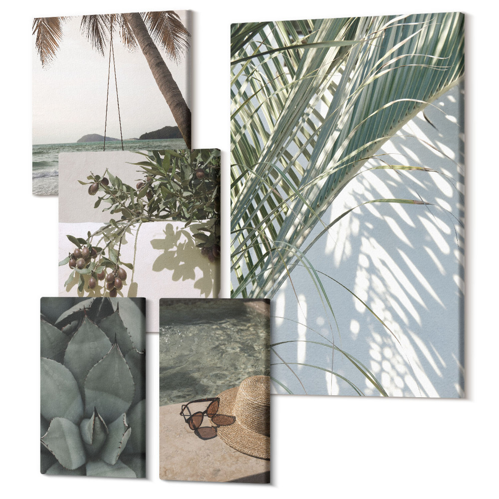 Tablou din 5 piese Relaxare de inspirații tropicale printre plante și apă