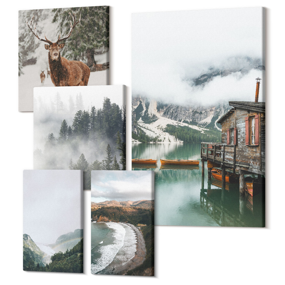 Tablouri canvas set 5 piese Natura și fauna sălbatică în peisajele montane