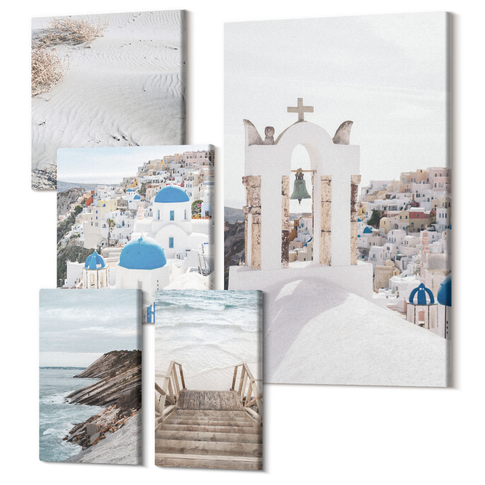 Tablou din 5 piese Peisaje albe și priveliști pitorești ale Greciei