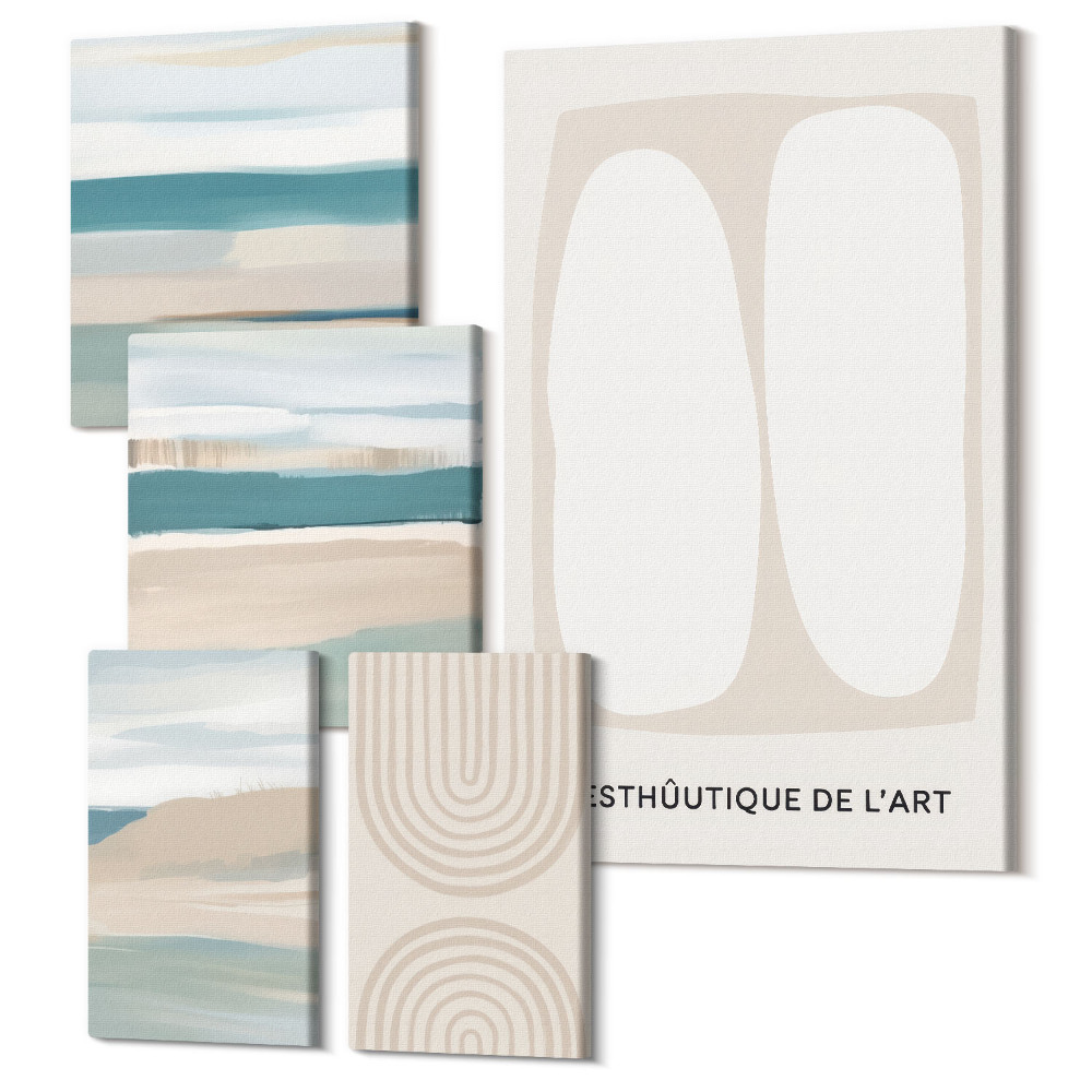 Set tablouri 5 piese Compoziții abstracte în nuanțe de natură și geometrie