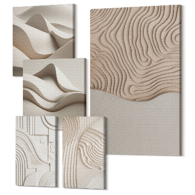 Tablouri canvas set 5 piese Modele abstracte în relief în nuanțe de bej