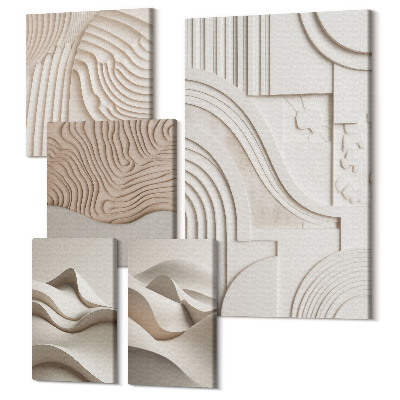 Set tablouri 5 piese Forme structurale abstracte în nuanțe de bej și alb