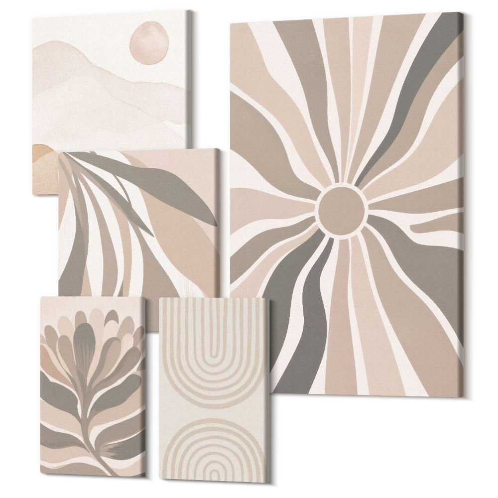 Set tablouri 5 piese Compoziții abstracte elegante în nuanțe ale naturii