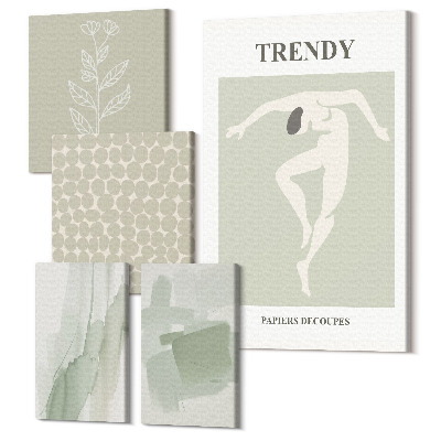 Set tablouri 5 piese Grafică elegantă în nuanțe de verde cu motive abstracte