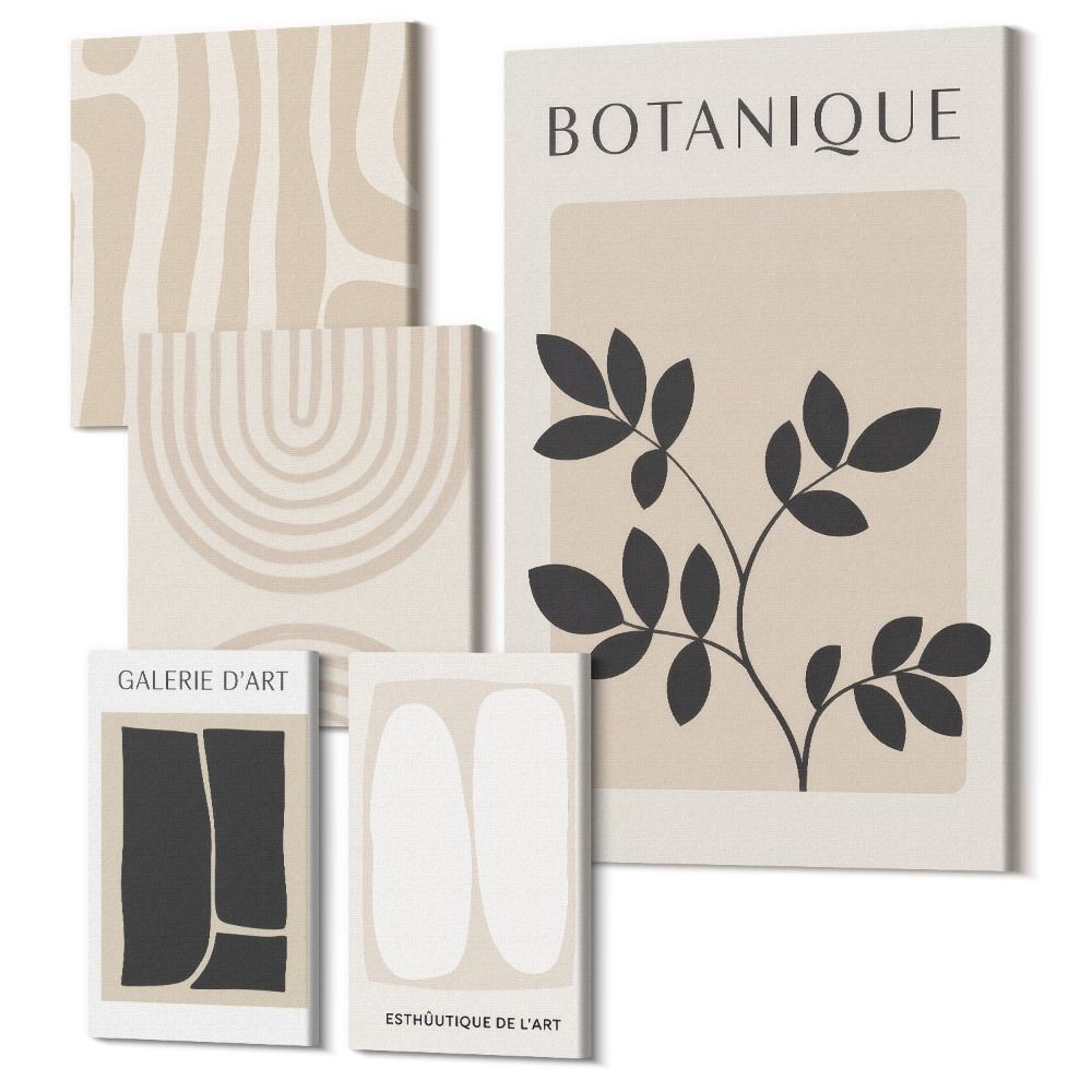 Tablouri canvas set 5 piese Grafică elegantă în nuanțe ale naturii cu motive vegetale