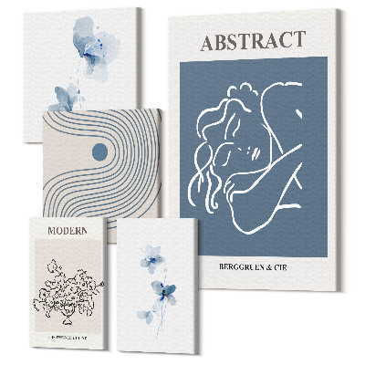 Tablouri canvas set 5 piese Stil abstract modern cu accente florale delicate