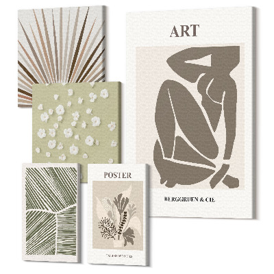 Tablou din 5 piese Grafică elegantă cu motive vegetale și abstracție