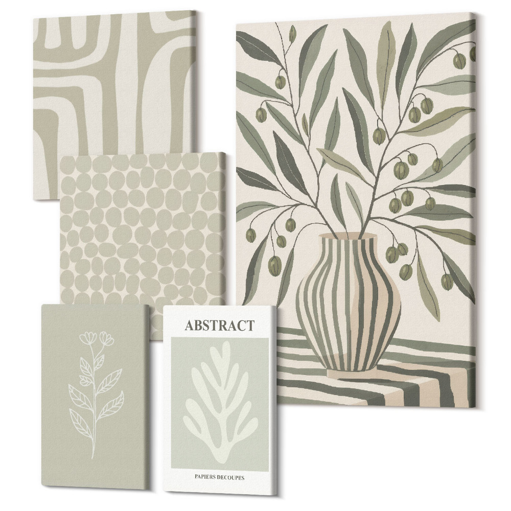 Set tablouri 5 piese Motive vegetale în stil scandinav, cu modele delicate