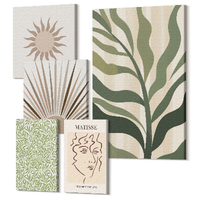 Tablou din 5 piese Grafică elegantă cu motive vegetale și modele abstracte