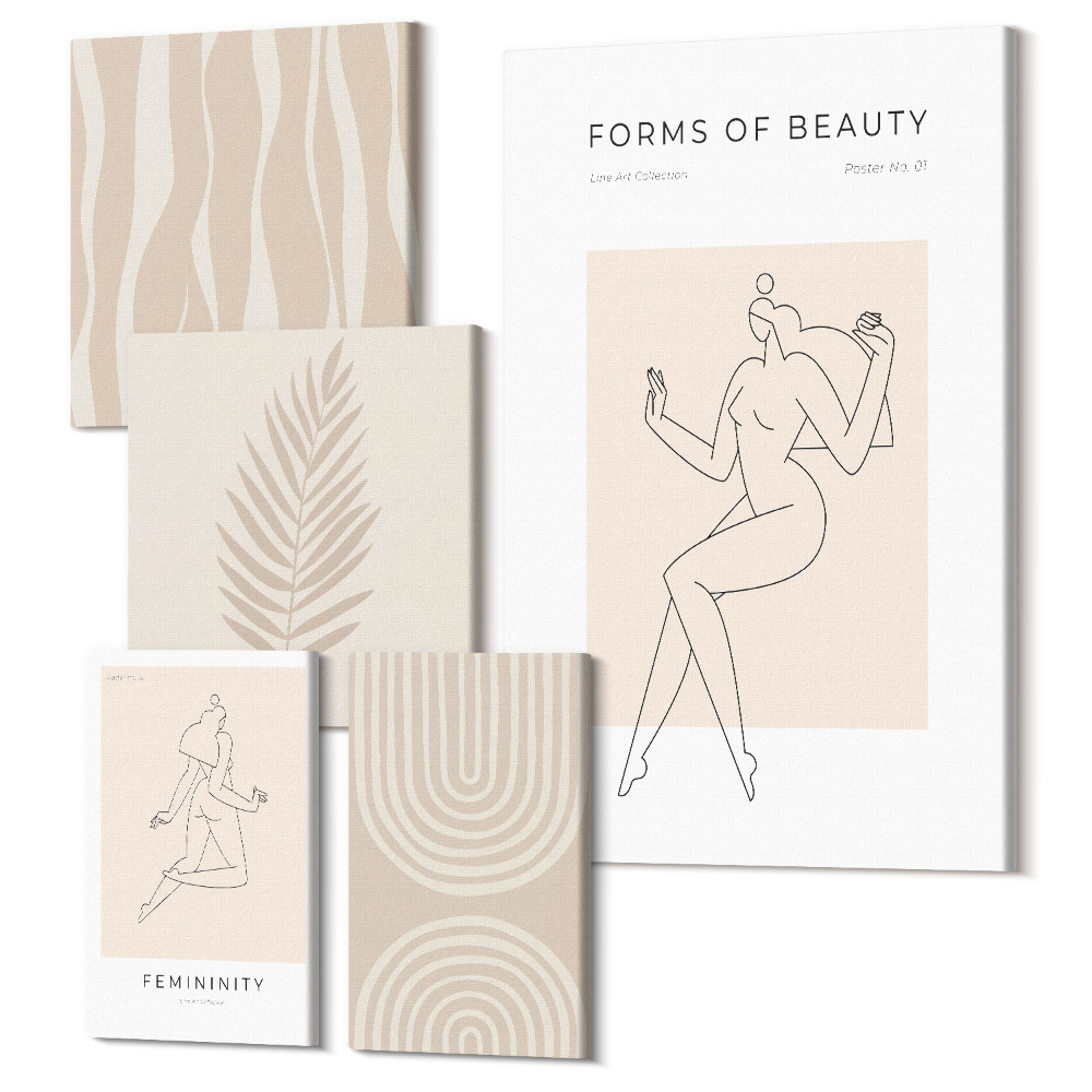Tablouri canvas set 5 piese Forme de frumusețe, motive minimaliste și linii decorative