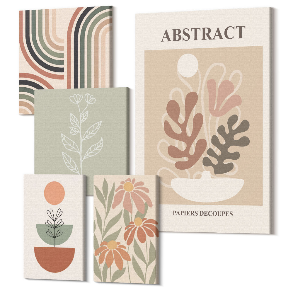 Tablouri canvas set 5 piese Plante abstracte elegante și modele geometrice