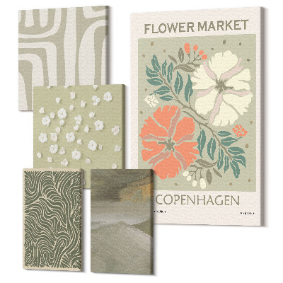 Tablouri canvas set 5 piese Motive vegetale și modele abstracte în stil boho