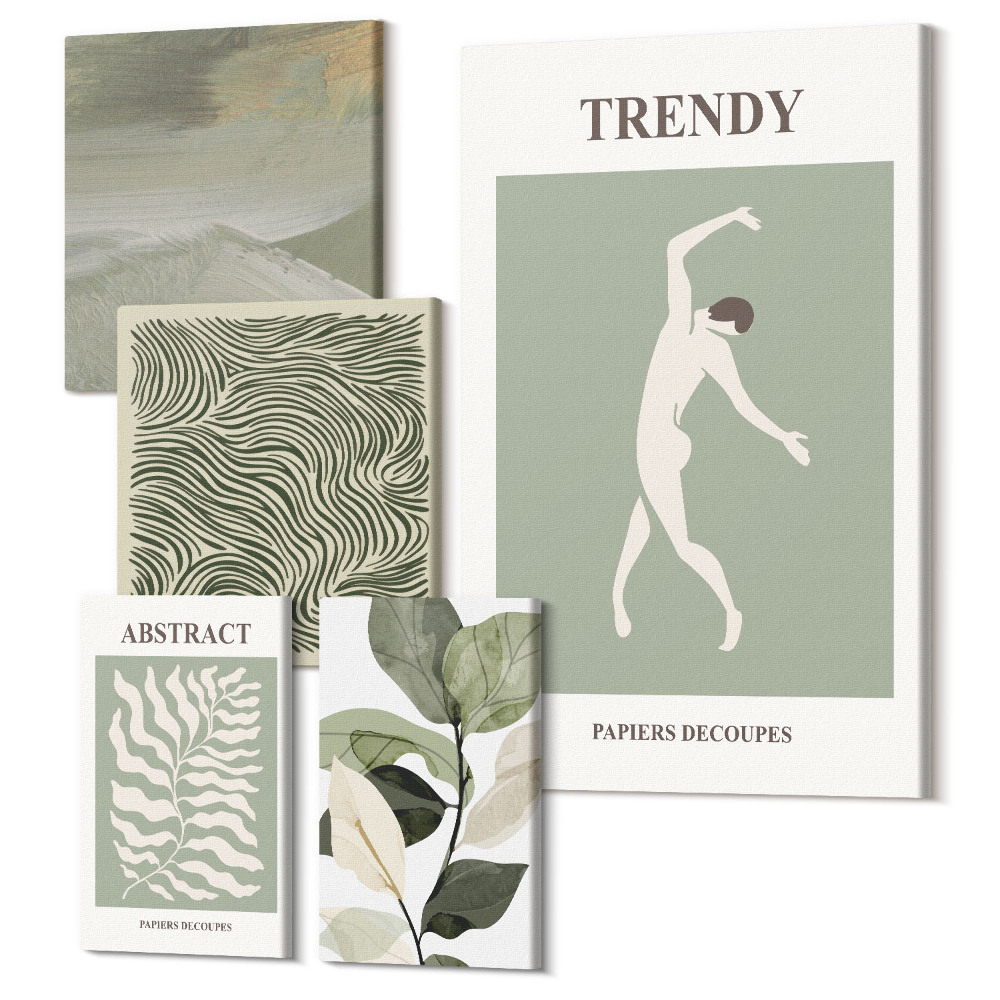 Tablou din 5 piese Grafică elegantă cu motive vegetale abstracte