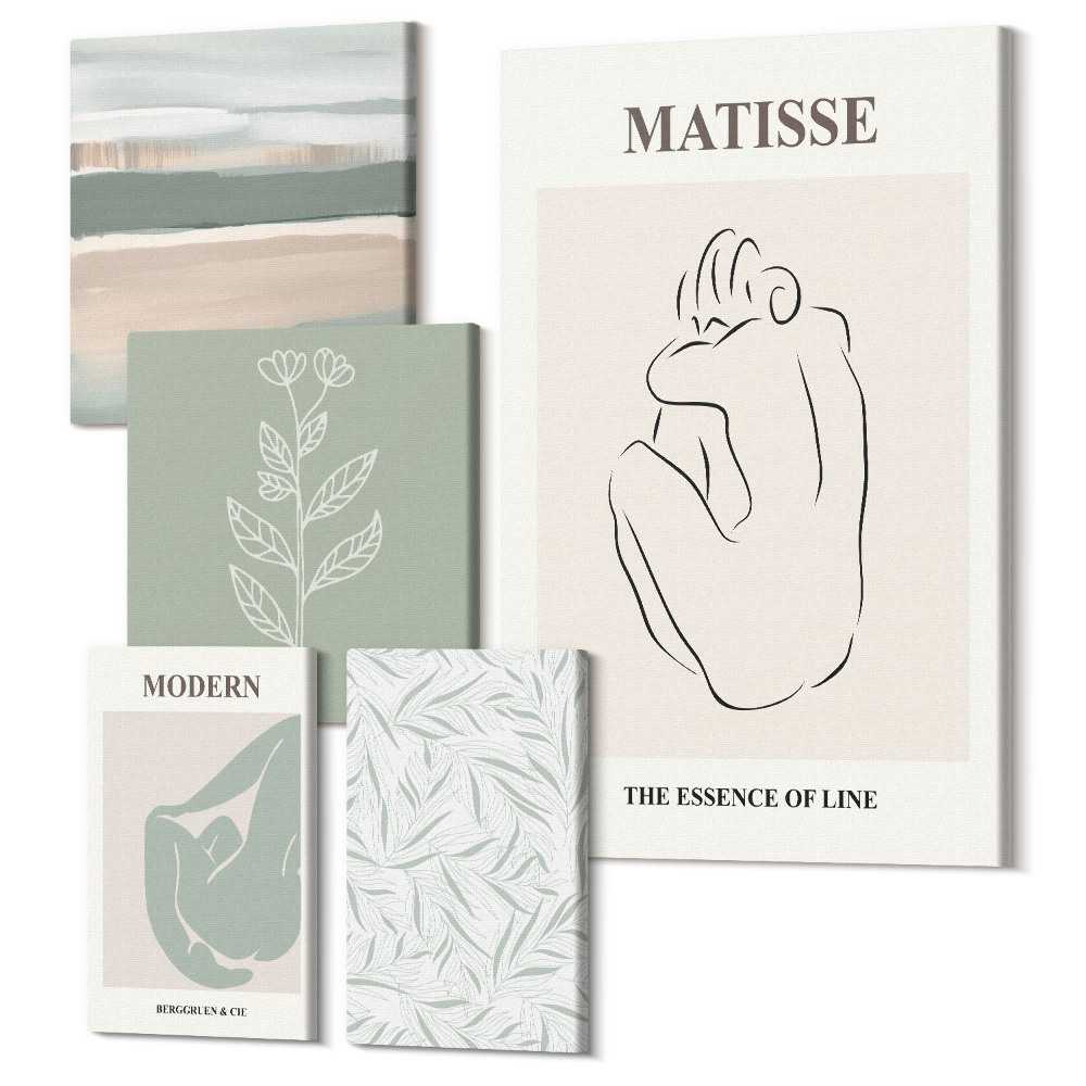 Tablouri canvas set 5 piese Grafică minimalistă elegantă, cu motive de plante și linii