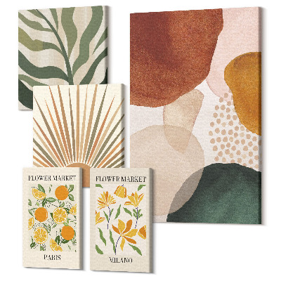 Tablouri canvas set 5 piese Grafică elegantă cu motive vegetale și geometrice