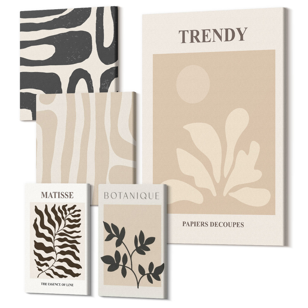 Tablou din 5 piese Motive de plante elegante și forme decorative geometrice