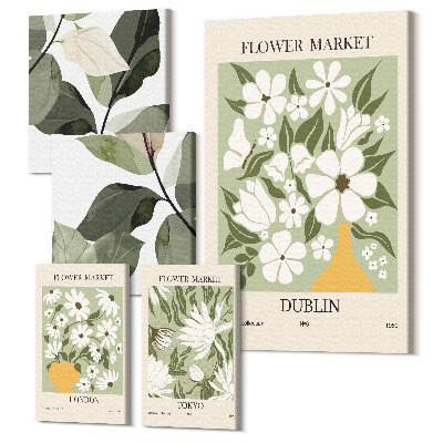 Set tablouri 5 piese Motive florale din piețele din Londra, Dublin și Tokyo