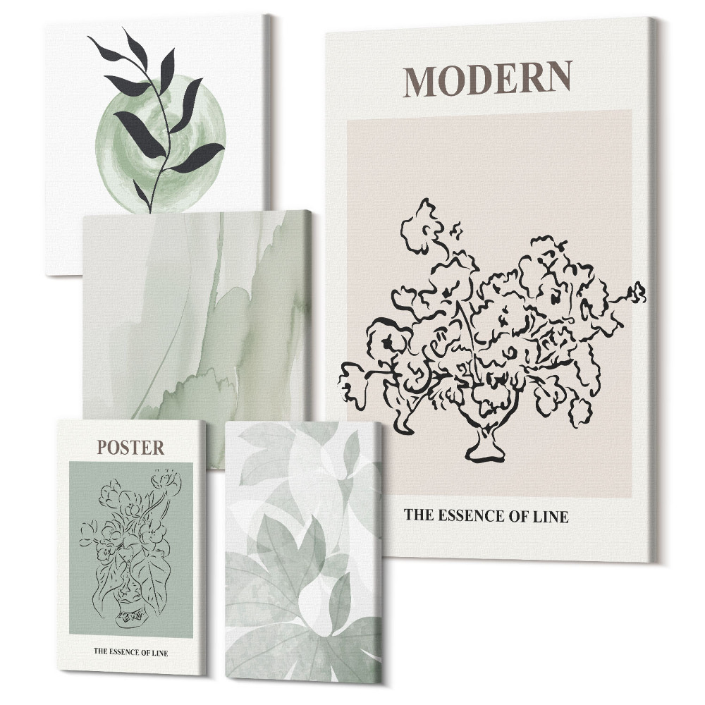 Set tablouri 5 piese Decoratiuni moderne in stil minimalist cu motive vegetale