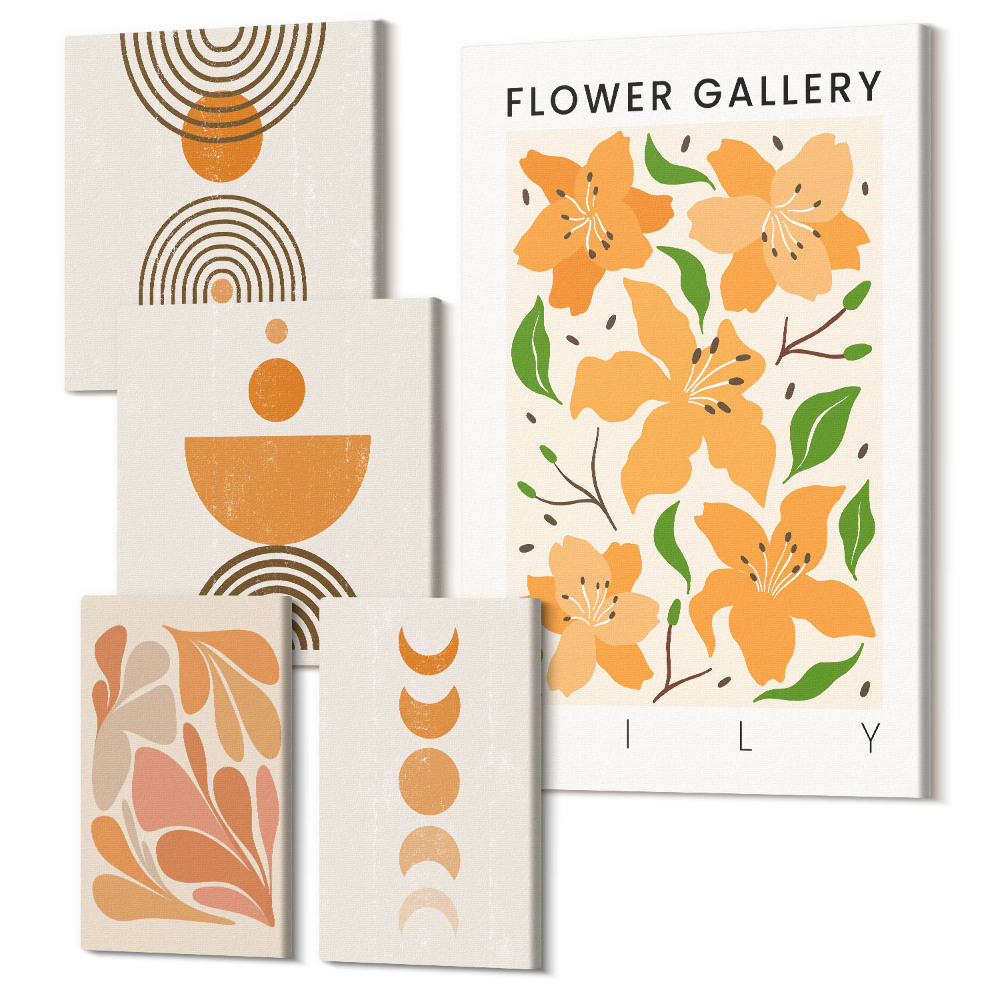 Tablouri canvas set 5 piese Grafică elegantă cu flori și modele geometrice