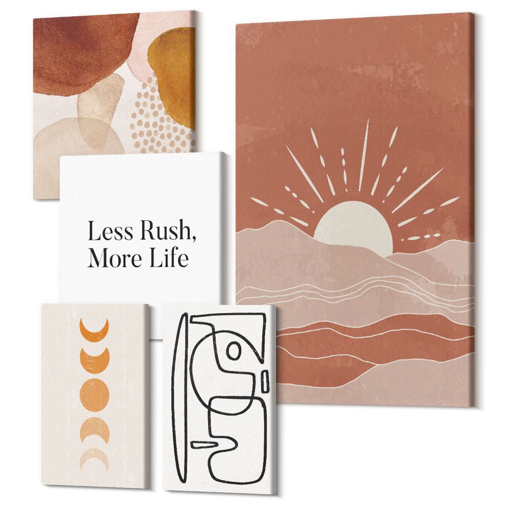 Tablou din 5 piese Grafică elegantă cu forme abstracte și soare