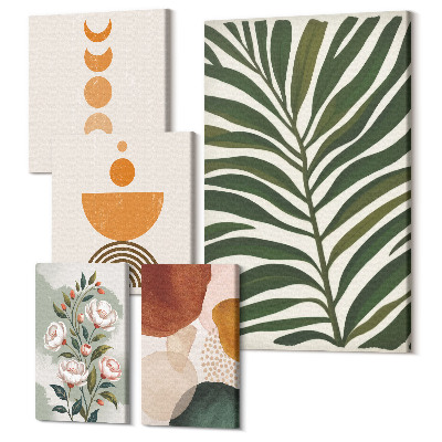 Set tablouri 5 piese Modele de plante și forme abstracte în stil boho