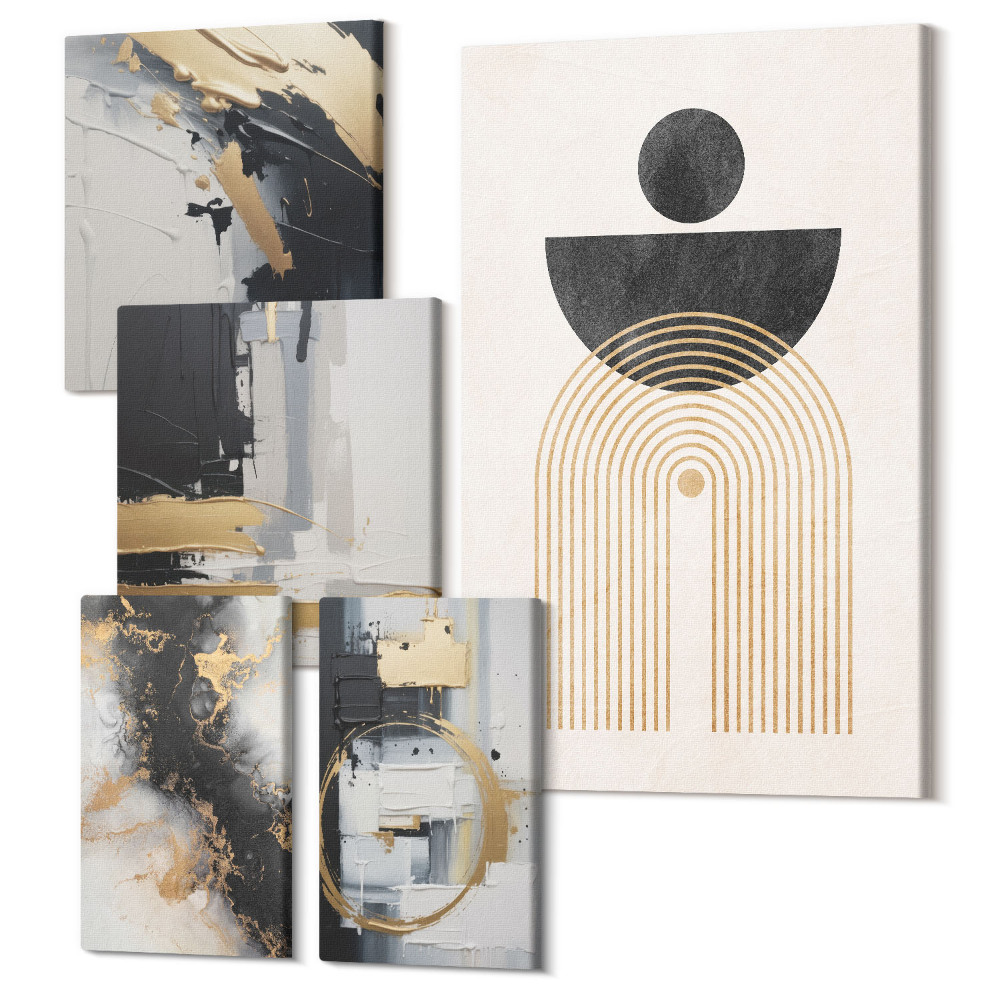 Set tablouri 5 piese Compoziții abstracte în stil modern cu forme geometrice