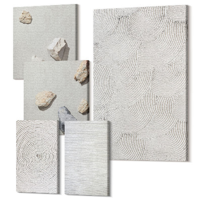 Set tablouri 5 piese Carton geometric și pietre pe nisip modele moderne