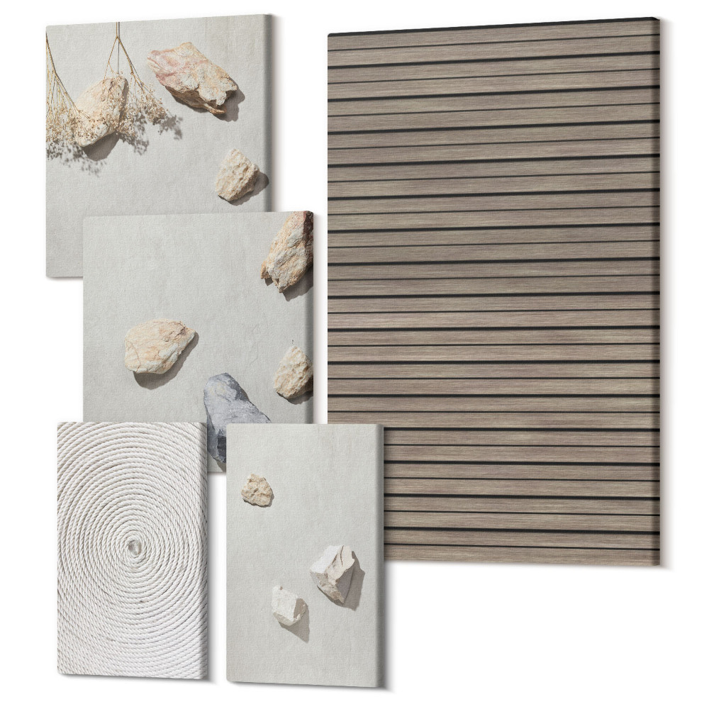 Set tablouri 5 piese Texturi naturale lemn pietre funie