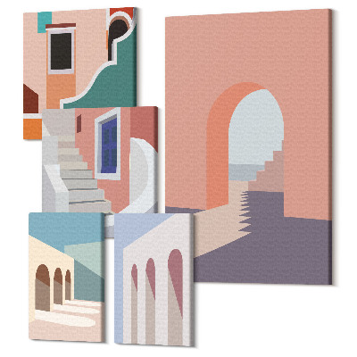 Tablou din 5 piese Grafică minimalistă pastel a arhitecturii urbane