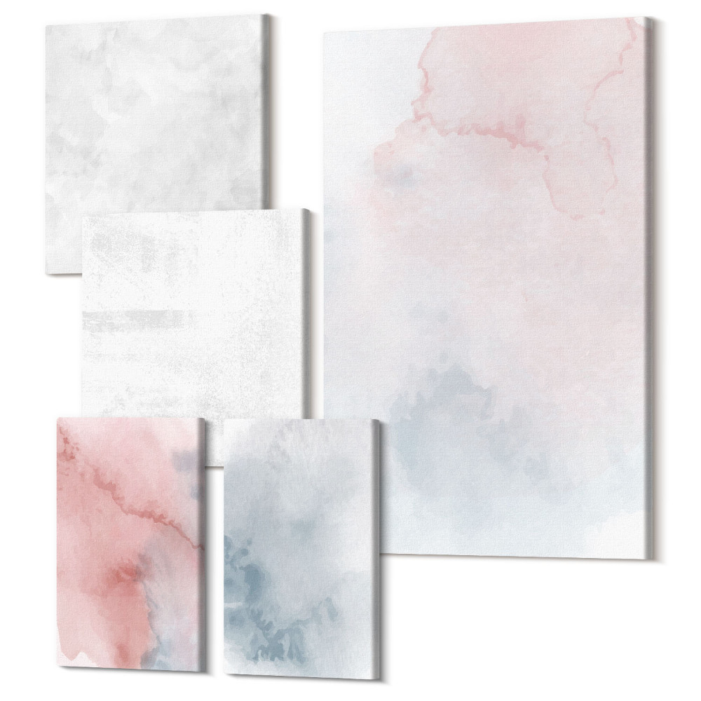 Set tablouri 5 piese Acuarele pastel pe pânză texturi colorate