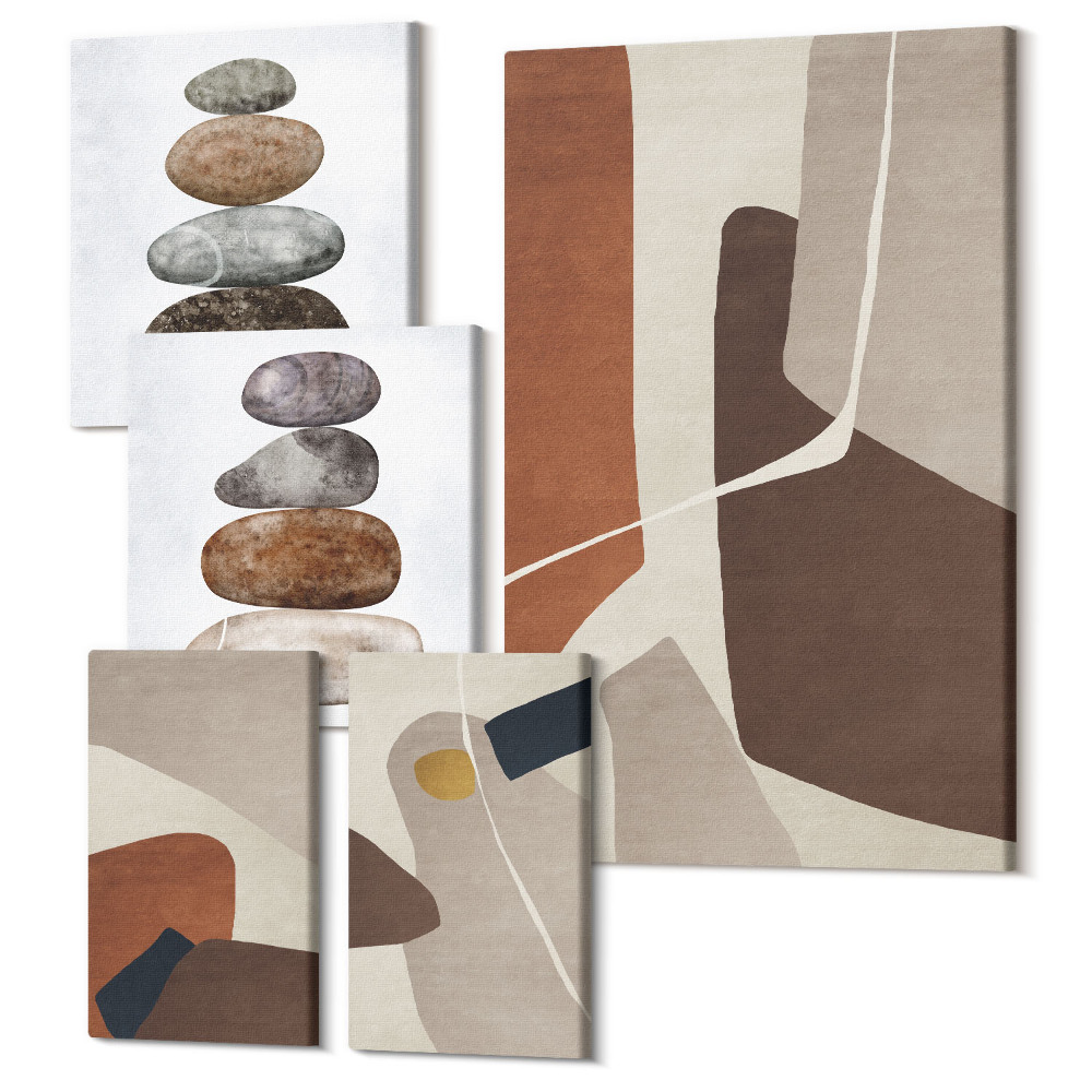 Set tablouri 5 piese Forme abstracte de pictură boho într-un stil modern