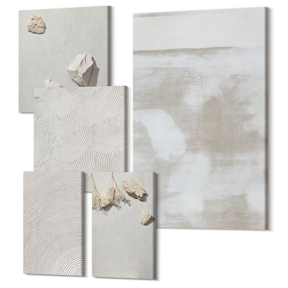 Set tablouri 5 piese Nisip, pietre și textură uzată în stil boho